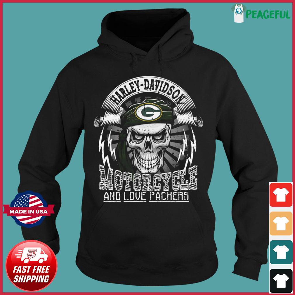 Official Green Bay Packers Skull Harley-davidson Motorcycles And Love Packers  Shirt, hoodie, sweater, long sleeve and tank top