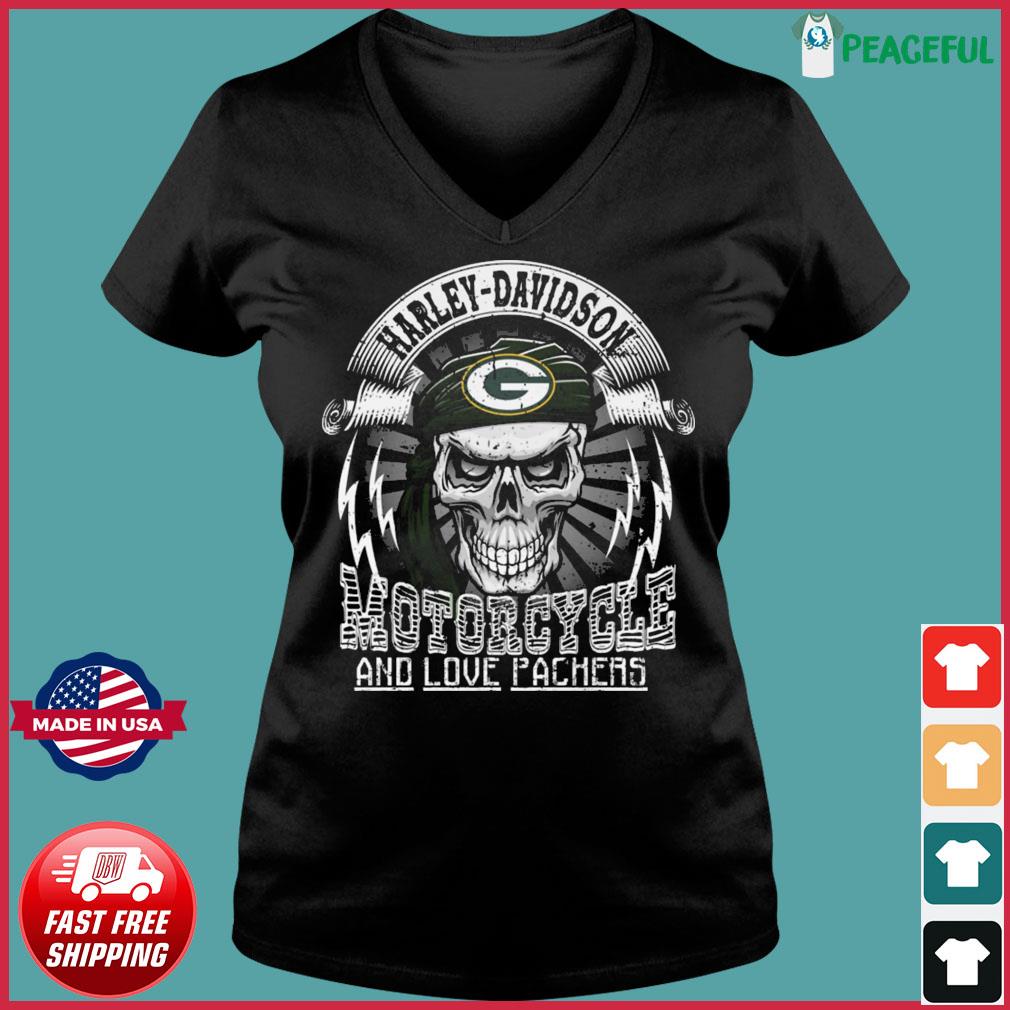 Green Bay Packers Harley Daivsion Skull Shirt - High-Quality Printed Brand