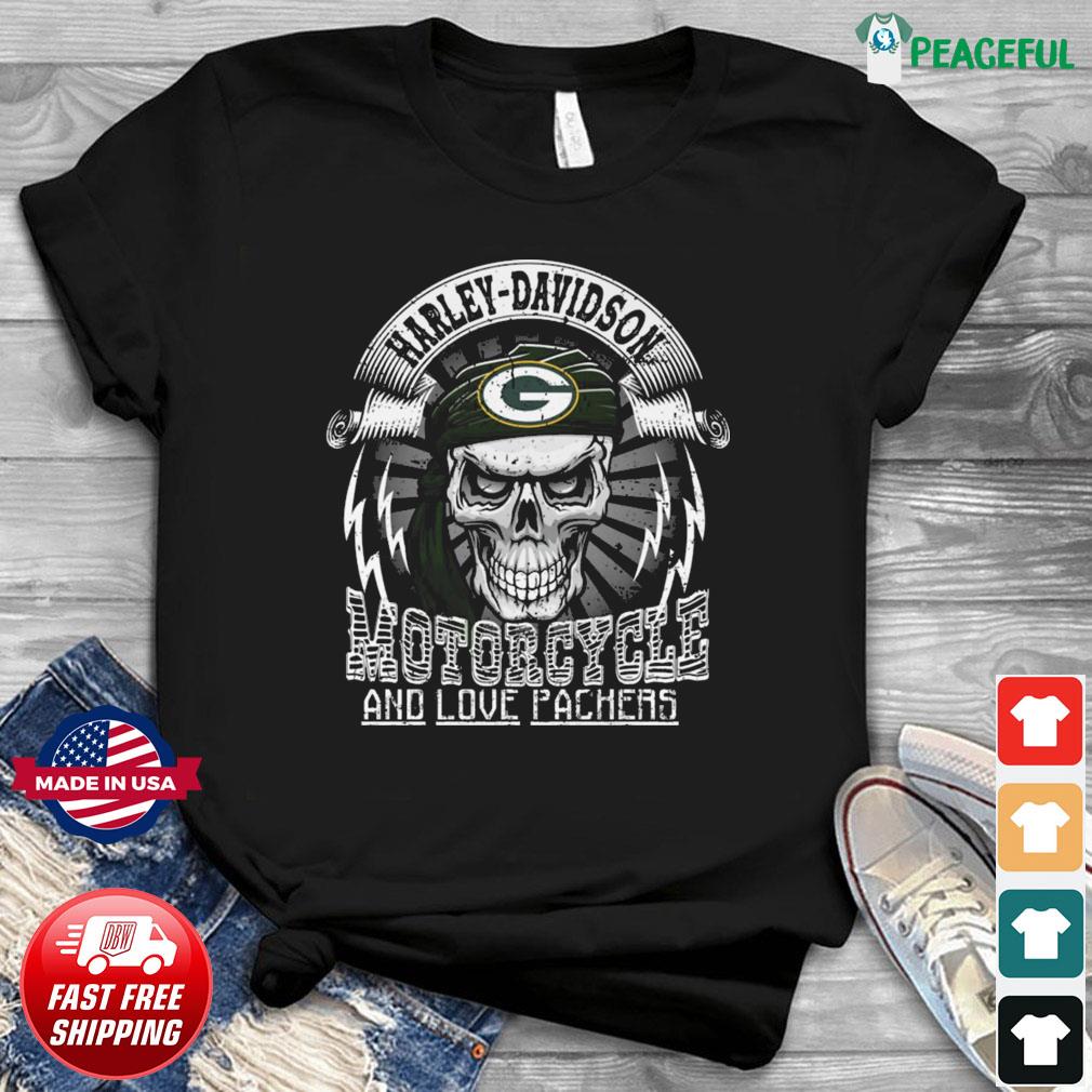 Official Green Bay Packers Skull Harley-davidson Motorcycles And Love Packers  Shirt, hoodie, sweater, long sleeve and tank top