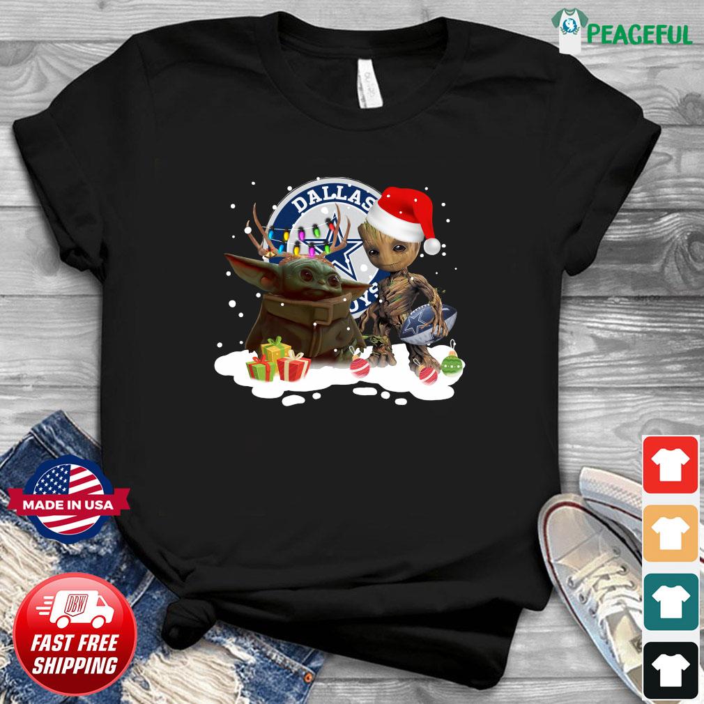 Baby Yoda Reindeer and Santa Groot Hug Dallas Cowboys Christmas Light  shirt, hoodie, sweater, long sleeve and tank top