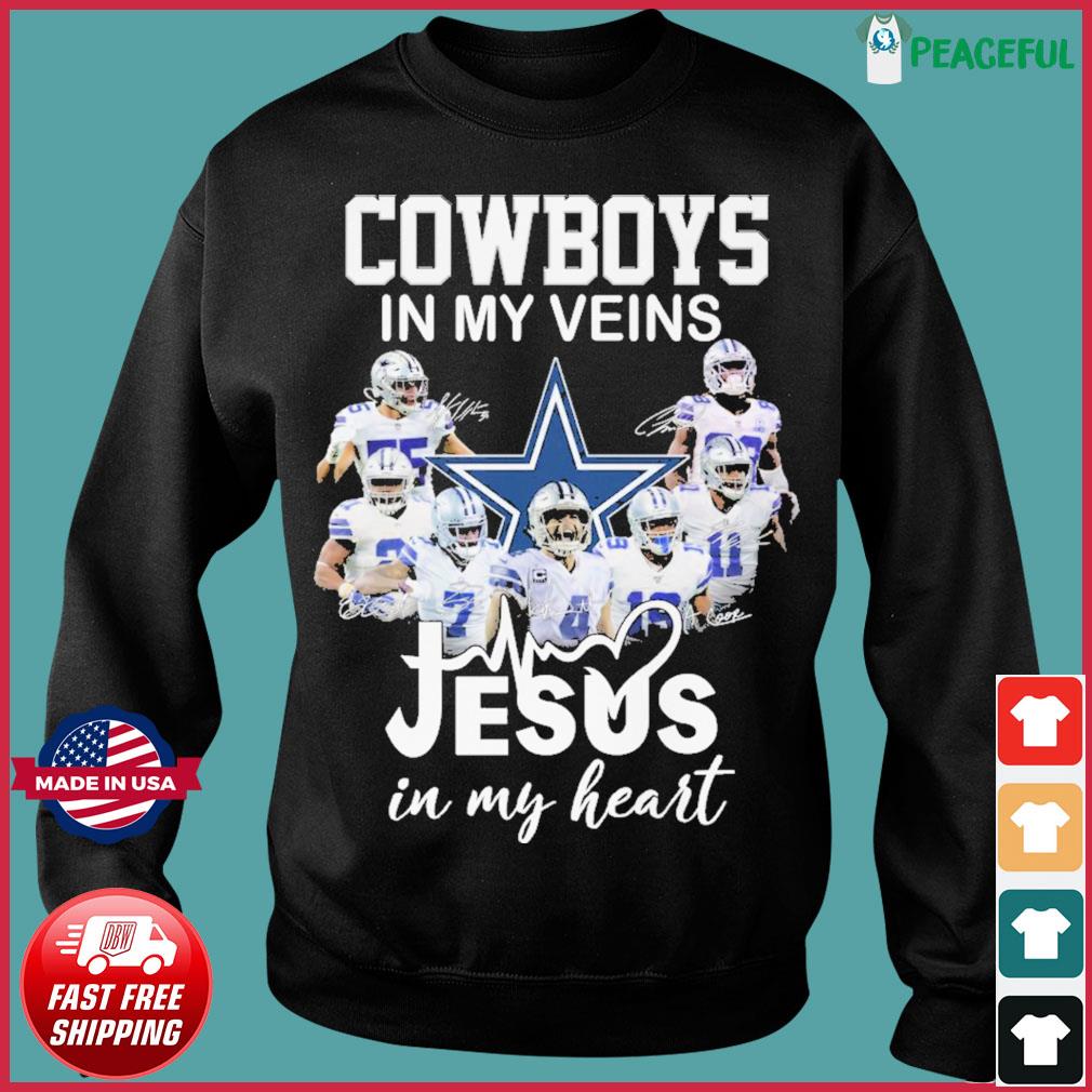 Funny Dallas Cowboys in my veins Jesus in my heart signatures shirt,  hoodie, sweater, long sleeve and tank top