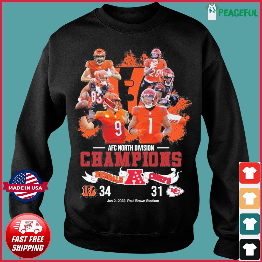 Cincinnati Bengals 2021 2022 AFC North Division Champions players signature  shirt, hoodie, sweater and v-neck t-shirt