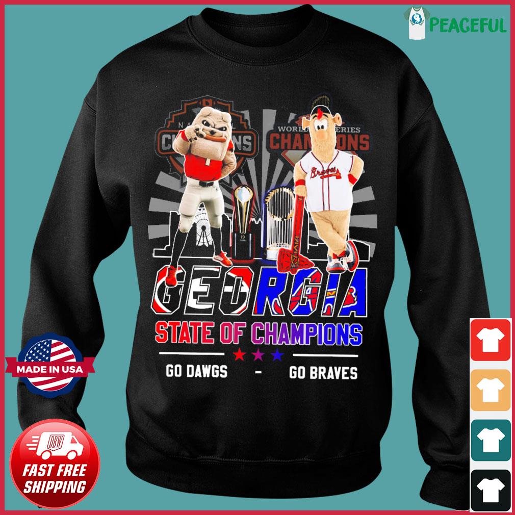 Hairy Dawg And Blooper Georgia State Of Champions Go Dawgs Go Braves shirt,  hoodie, sweater, long sleeve and tank top
