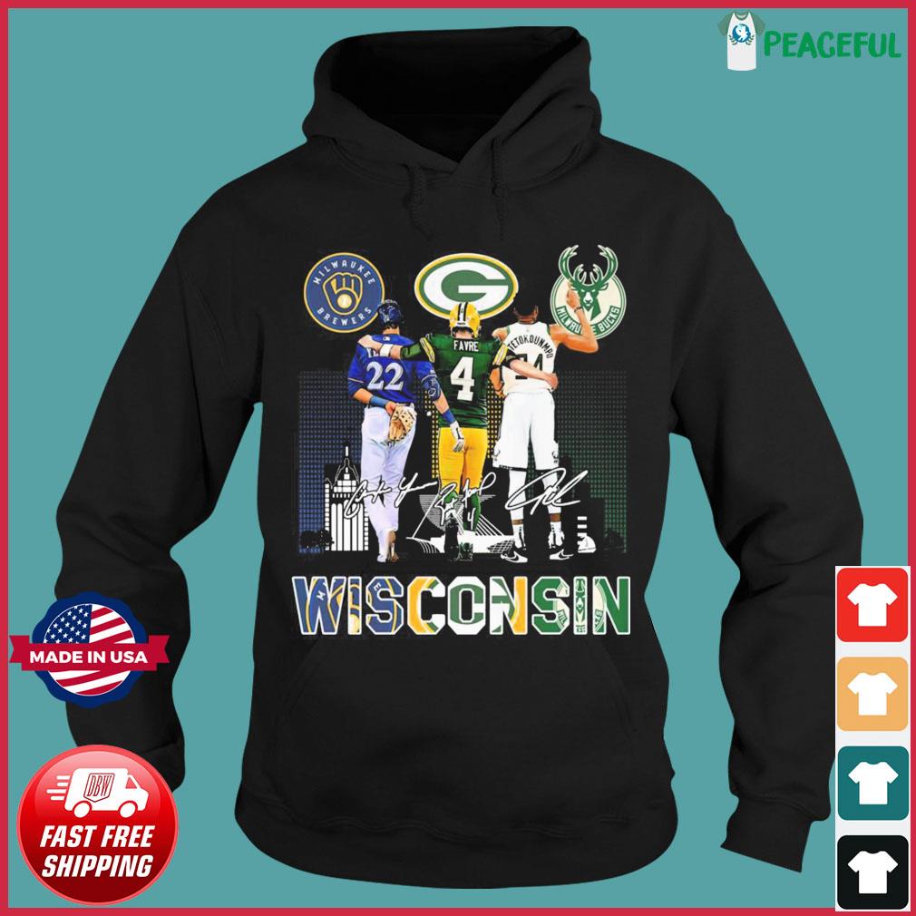 The Wisconsin Christian Yelich Brett Favre And Giannis Antetokounmpo  Signatures T-Shirt, hoodie, sweater, long sleeve and tank top