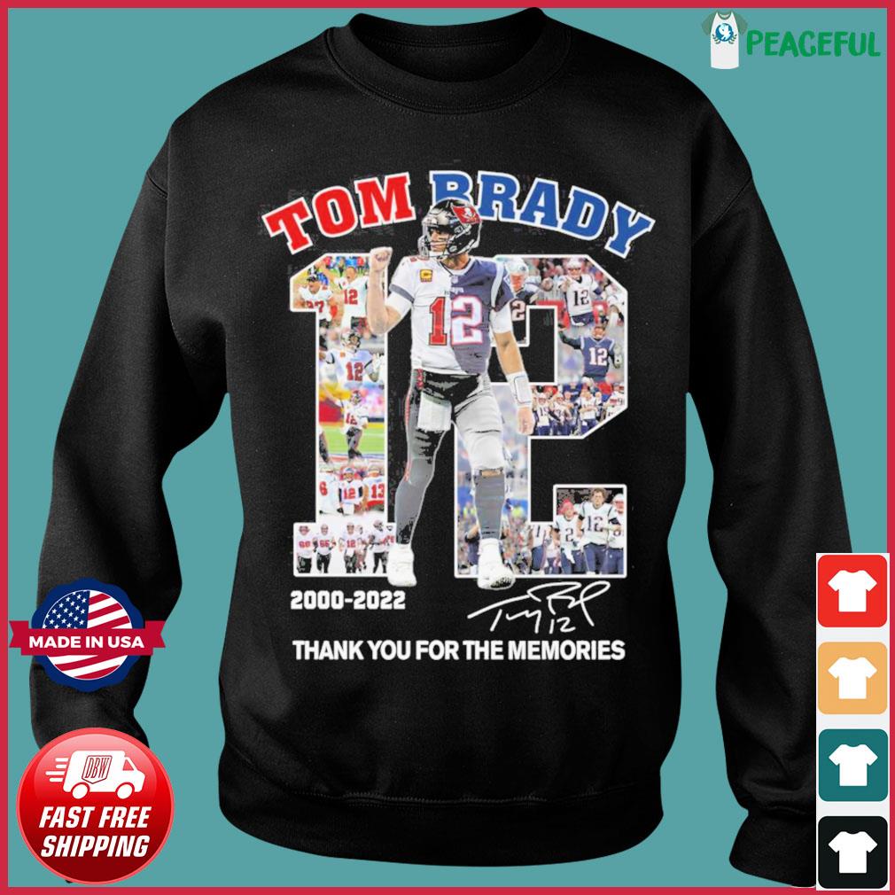 Get 12 Tom Brady New England Patriots 2000 2019 tampa Bay Buccaneers 2020  present thank you for the memories signature shirt For Free Shipping •  PodXmas