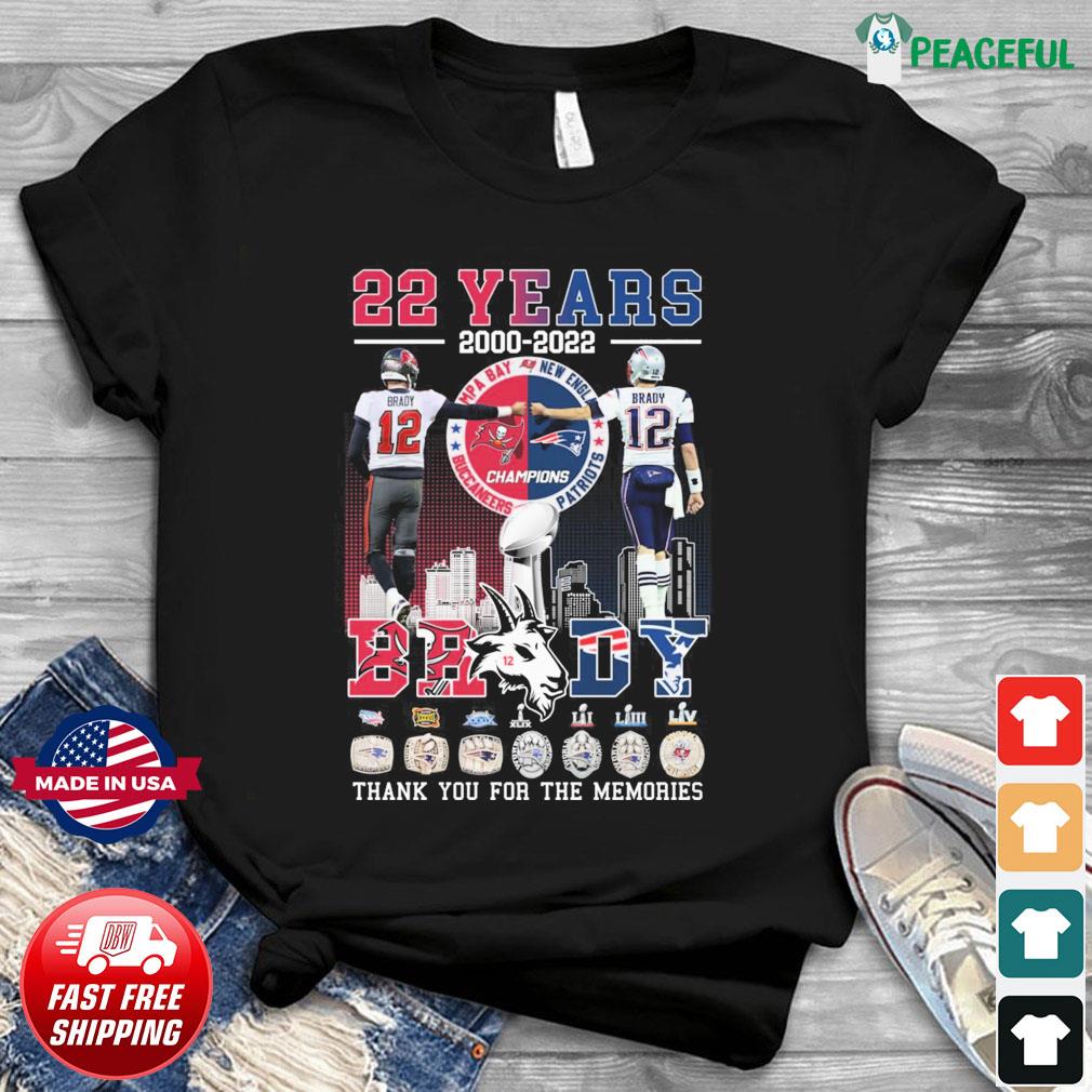 22 years 2000 2022 Tom Brady thank you for the memories shirt, hoodie,  sweater, long sleeve and tank top