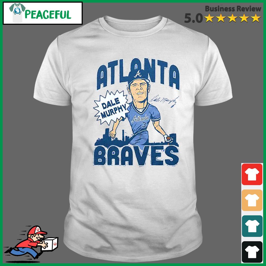 Braves Dale Murphy Swing T-Shirt from Homage. | Light Blue | Vintage Apparel from Homage.