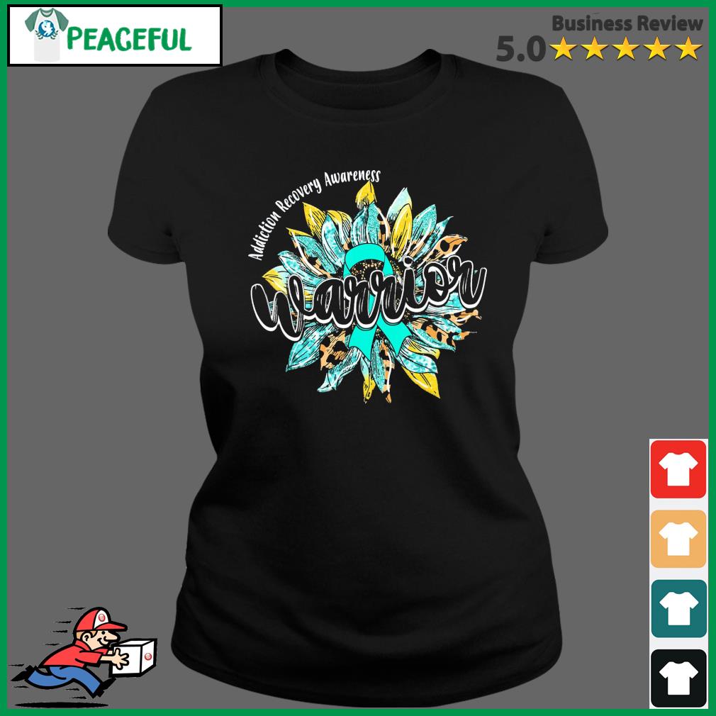 Leopard Sunflower Warrior Addiction Recovery Awareness Shirt Ladies Tee