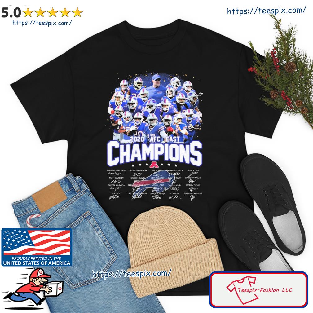 Buffalo Bills Signatures NFL Champions AFC East 2021 Football T-Shirt -  Jolly Family Gifts