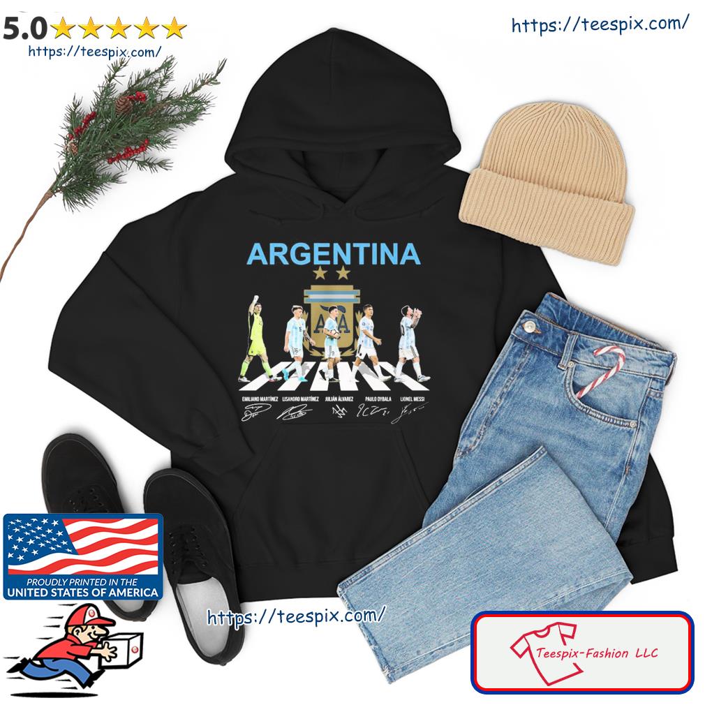 Argentina Football Team 3 Stars Champions World Cup Martinez Alvarez Dybala  Martinez Messi signature Abbey Road shirt, hoodie, sweater, long sleeve and  tank top