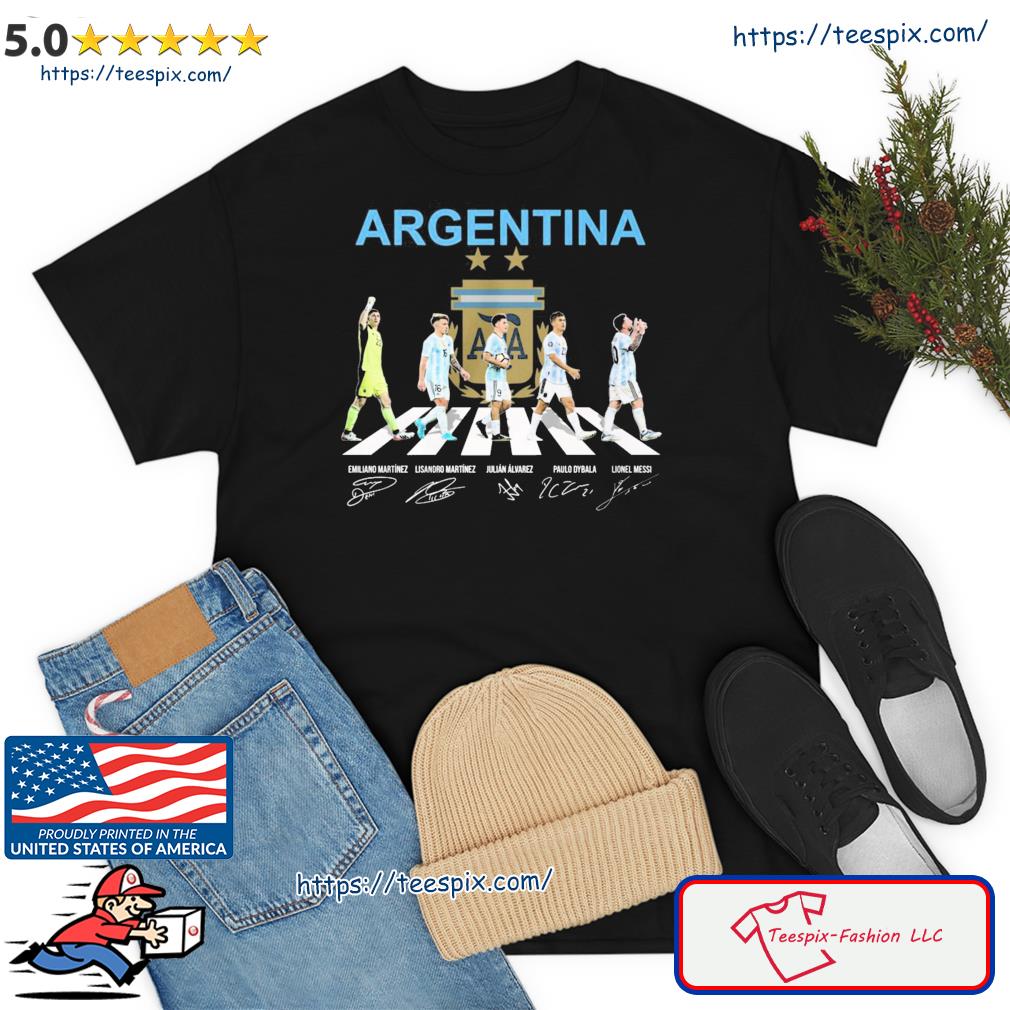 Argentina Football Team 3 Stars Champions World Cup Martinez Alvarez Dybala  Martinez Messi signature Abbey Road shirt, hoodie, sweater, long sleeve and  tank top