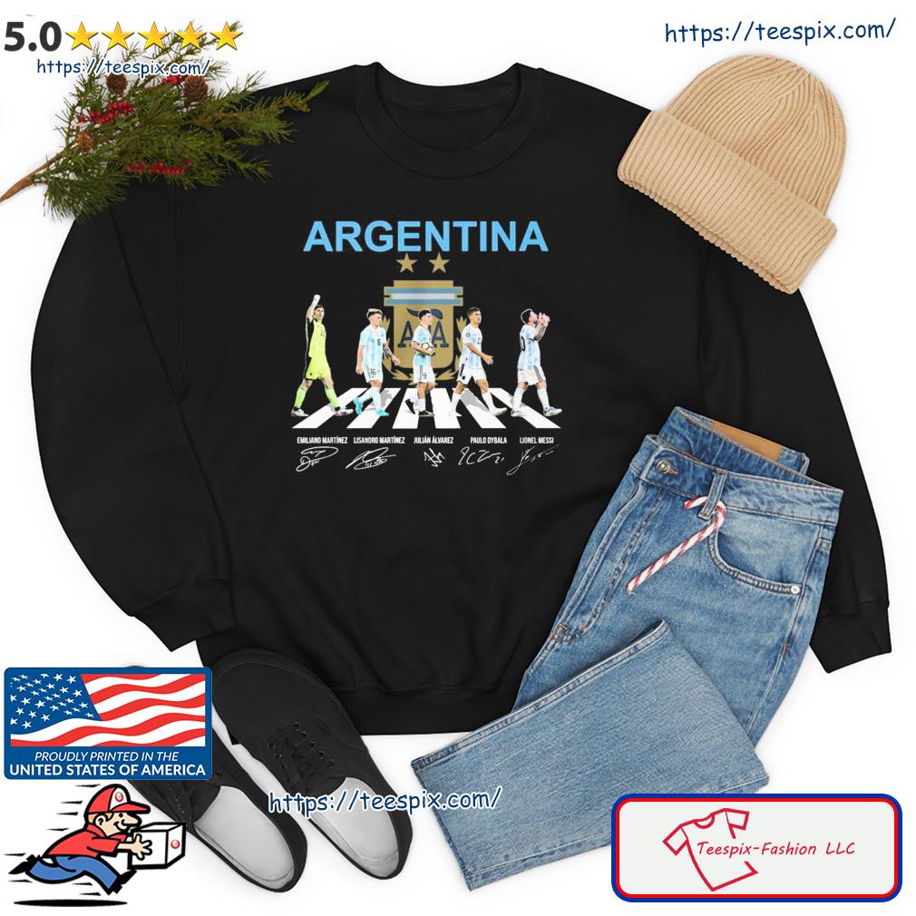 Argentina Football Team 3 Stars Champions World Cup Martinez Alvarez Dybala  Martinez Messi signature Abbey Road shirt, hoodie, sweater, long sleeve and  tank top