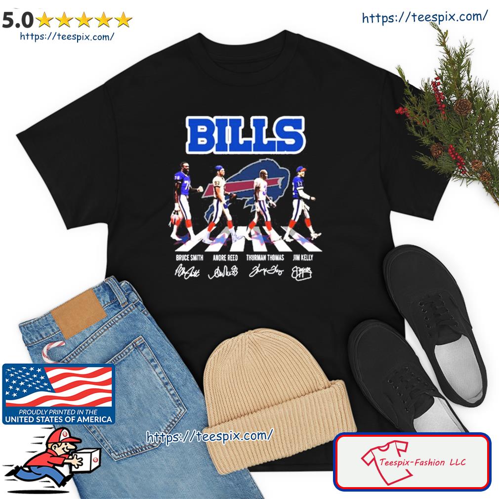 The bills bruce smith andre reed thurman thomas jim kelly abbey road  signatures 2022 shirt, hoodie, sweater, long sleeve and tank top