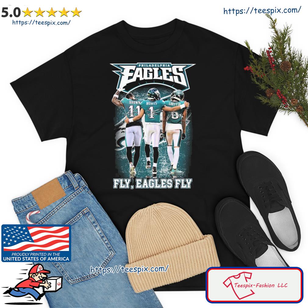 Philadelphia Eagles Aj Brown Jalen Hurts And Devonta Smith Fly Eagles Fly  Signatures Shirt, hoodie, sweater, long sleeve and tank top