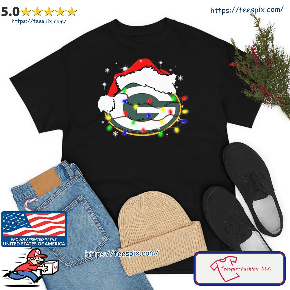 Santa Hat Green Bay Packers Logo Christmas Light Shirt, hoodie