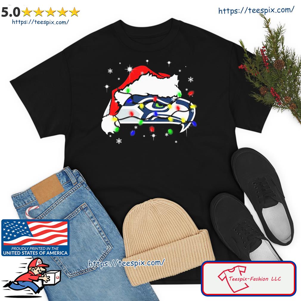 Santa Hat Seattle Seahawks Logo Christmas Light Shirt, hoodie