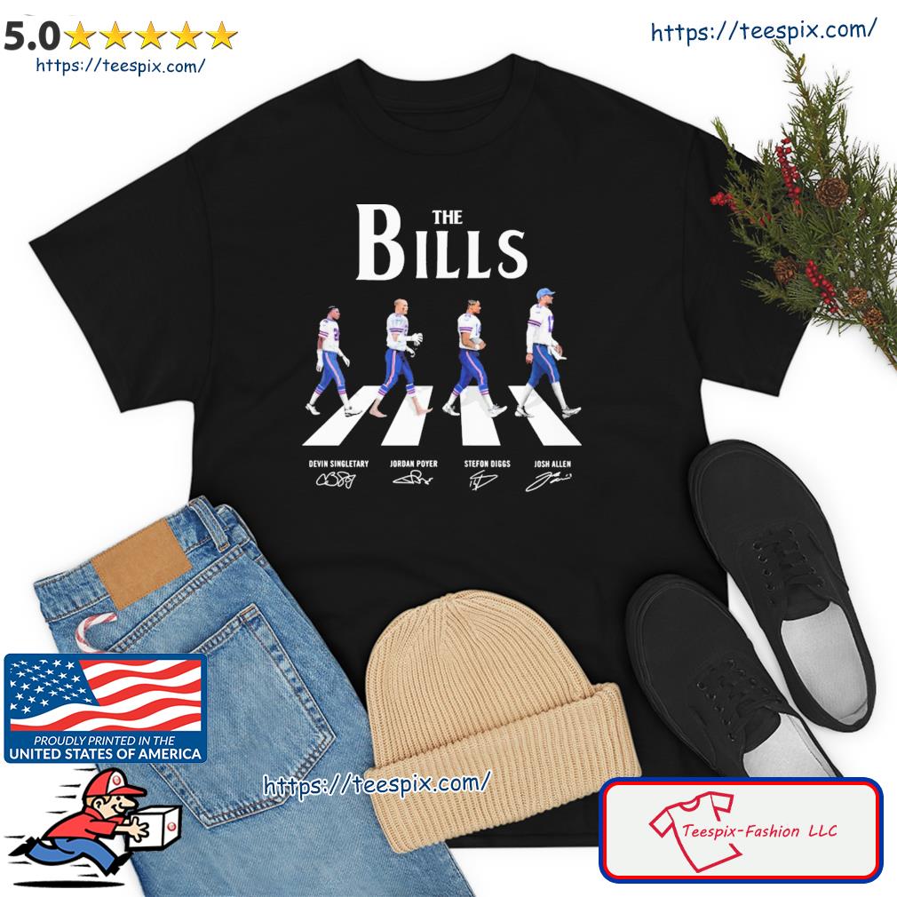 The Bills Abbey Road Devin Singletary Jordan Poyer Stefon Diggs Josh Allen  signatures shirt