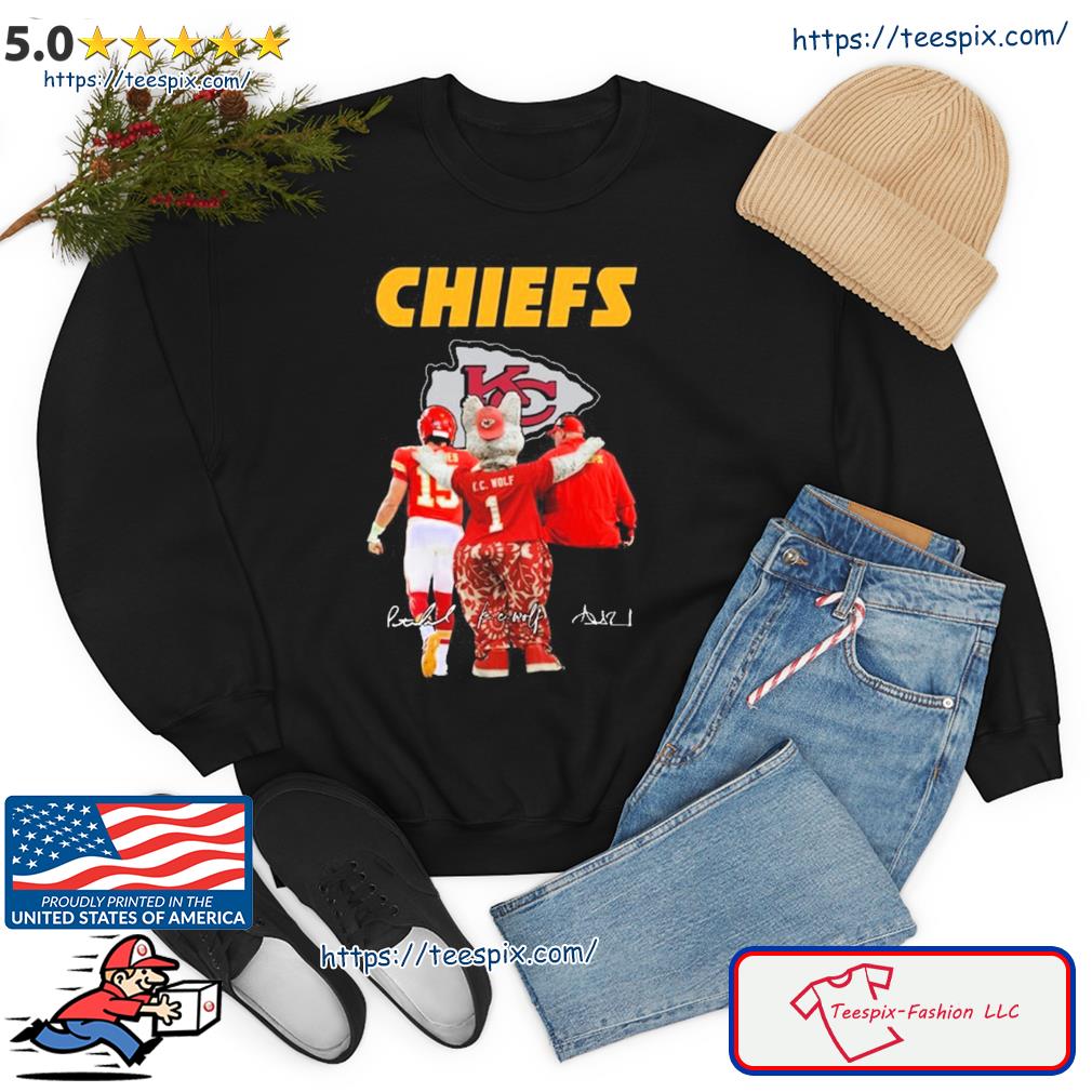 The Chiefs Kc Wolf Patrick Mahomes II And Andy Reid Signatures Shirt -  Limotees