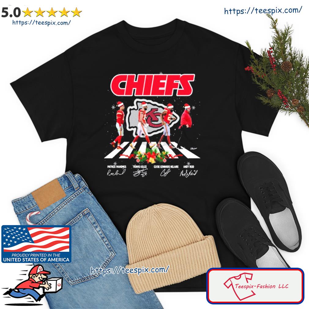 Kansas City Chiefs Christmas Abbey Road Patrick Mahomes Travis Kelce Clyde  Edwards Helaire And Andy Reid Signatures Shirt - Limotees