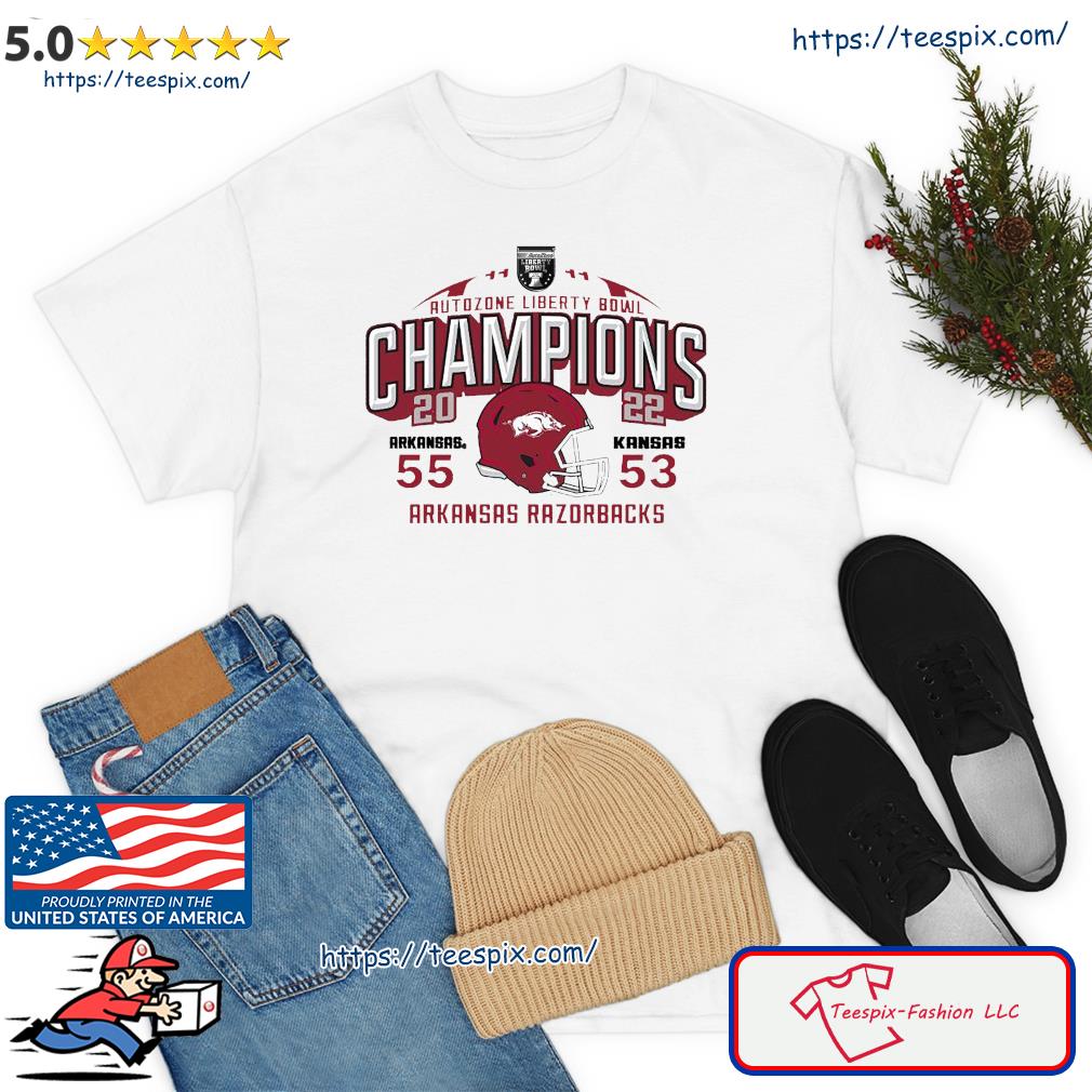 Arkansas 2022 Autozone Liberty Bowl Champions 55-53 Kansas Shirt