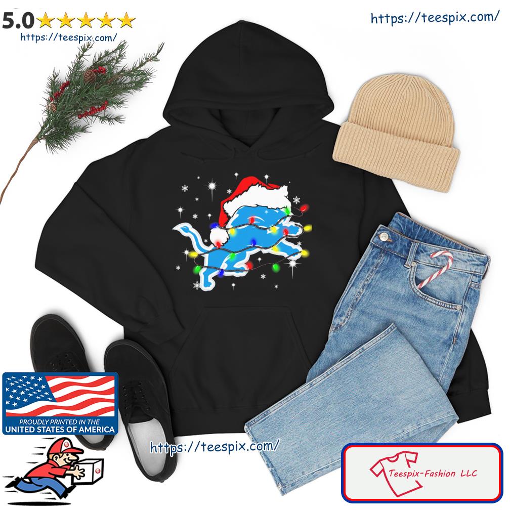 Detroit Lions Santa Hat Christmas Light Shirt, hoodie, sweater, long sleeve  and tank top