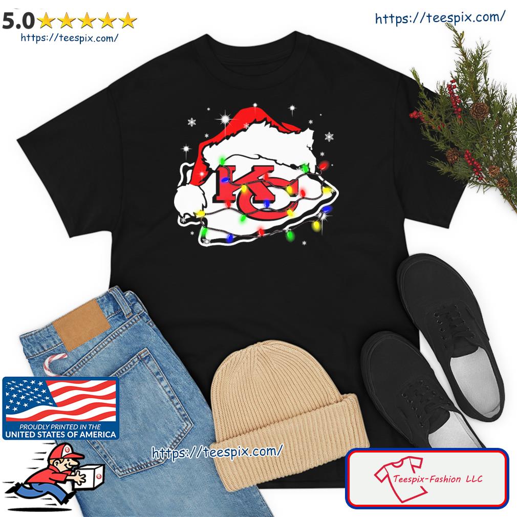 Kansas City Chiefs Christmas T Shirt S-3XL Christmas Hat Flash