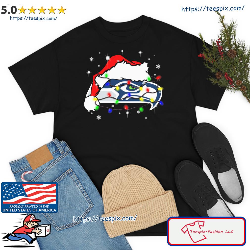 Seattle Seahawks Santa Hat Christmas Light Shirt - Banantees