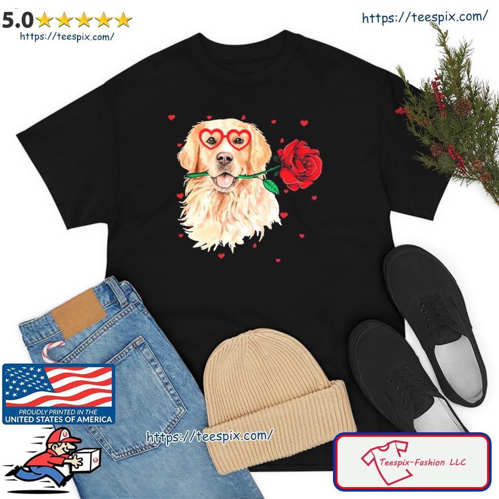 Golden Retriever Face Heart Glasses Valentines Day Dog Lover Great Gift T-Shirt