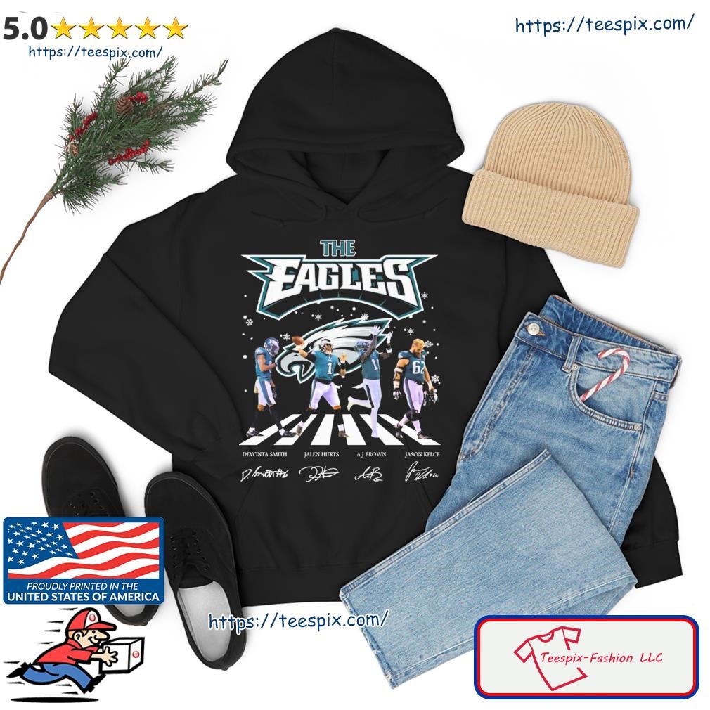 The Eagles Abbey Road Devonta Smith Jalen Hurts Aj Brown And Jason Kelce Signatures Shirt hoodie.jpg