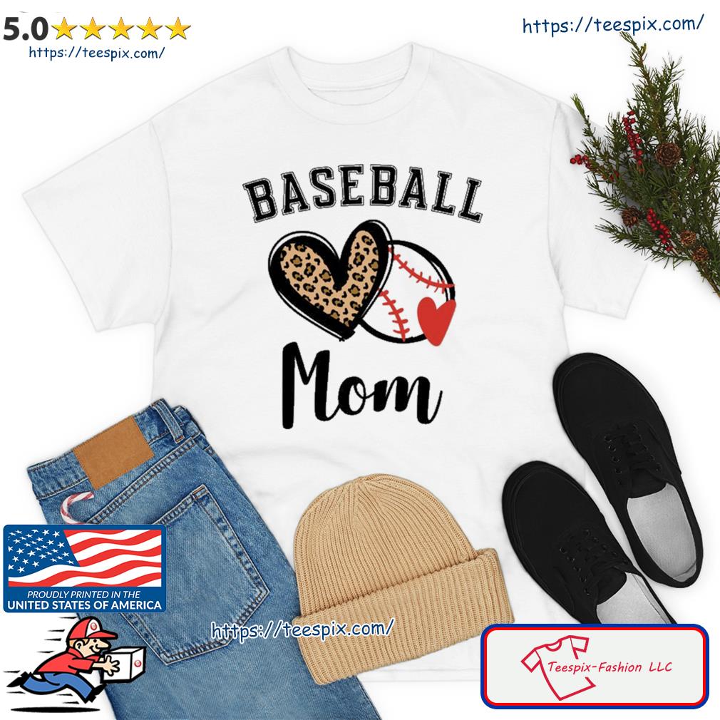 Baseball Mom Leopard Heart Shirt