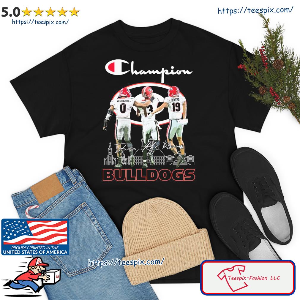 Champion Darnell Washington Stetson Bennett And Brock Bowers Georgia  Bulldogs Signatures Shirt, hoodie, sweater, long sleeve and tank top