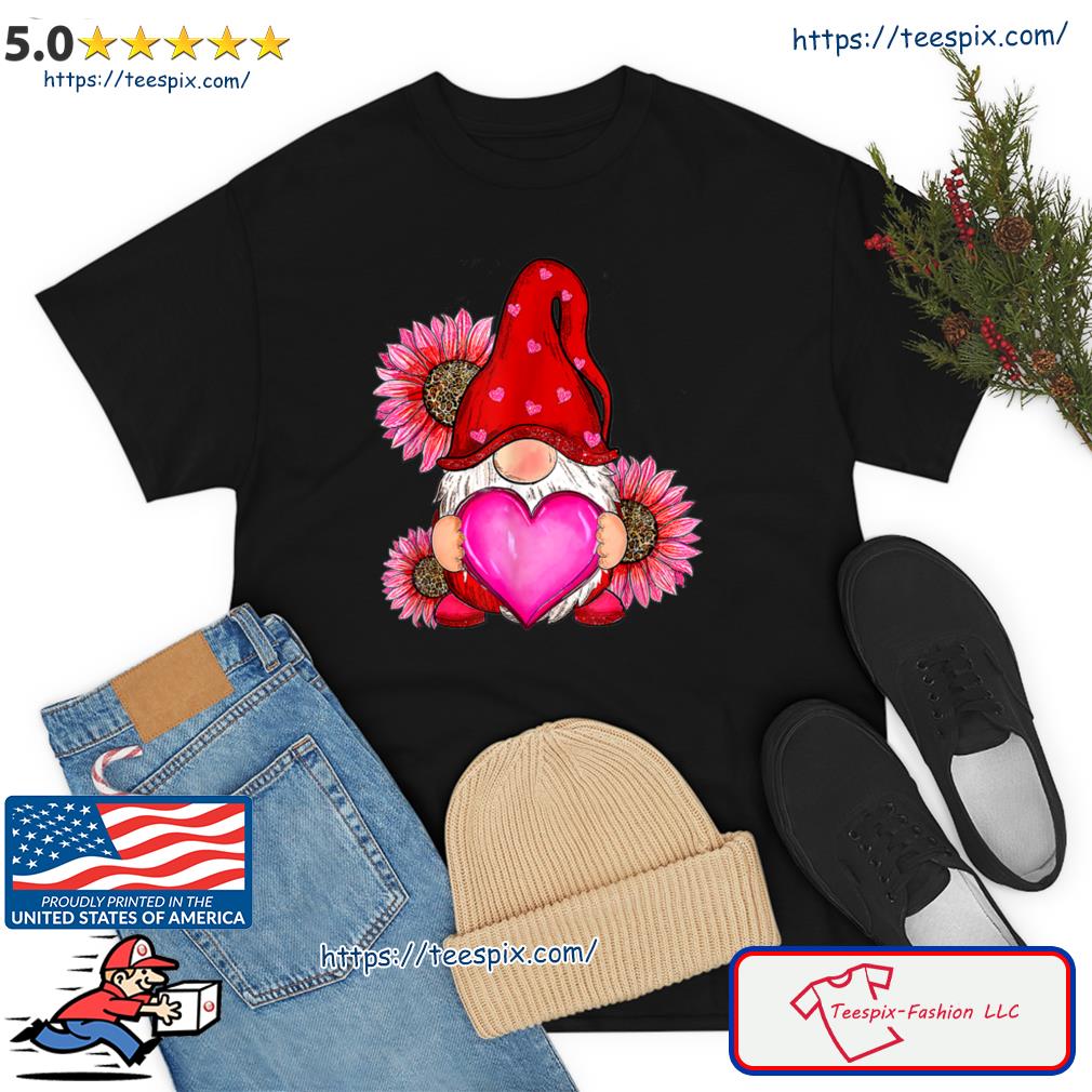 Happy Valentine’s Day Gnome With Leopard Sunflower Valentine Shirt