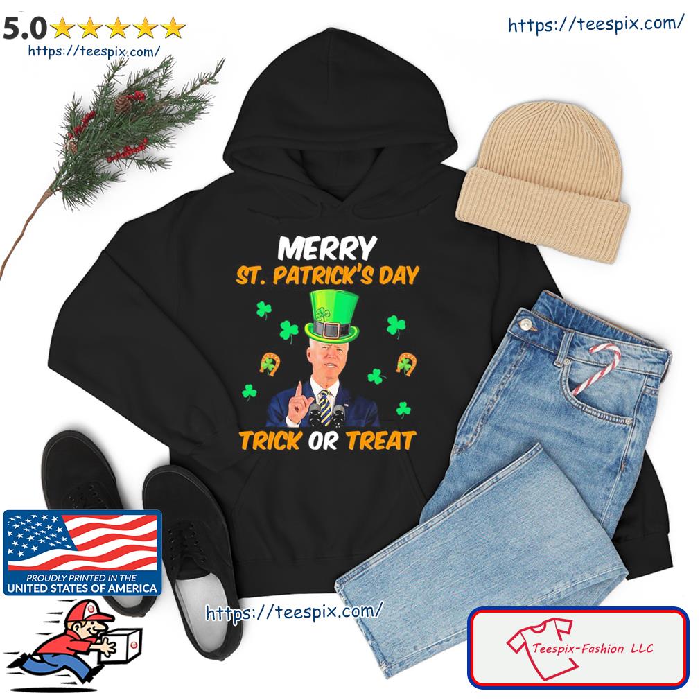 Merry St Patrick's Day Trick Or Treat Funny Confused Joe Biden Shirt Hoodie