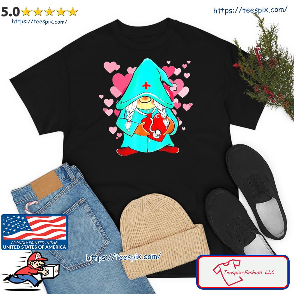 Valentine Gnomes Nurse Hearts Stethoscope Scrub Tops Shirt