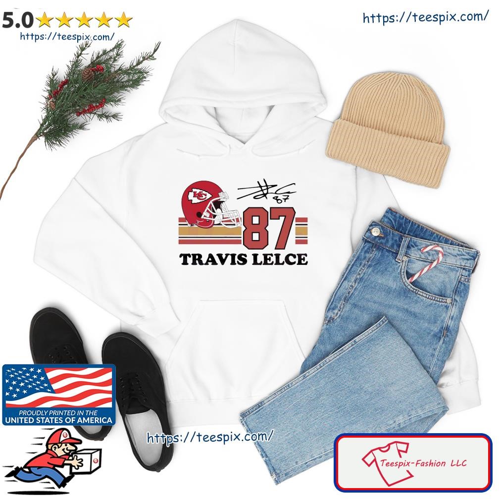 Kc Chiefs Travis Kelce 87 helmet and signature shirt, hoodie, sweater, long  sleeve and tank top