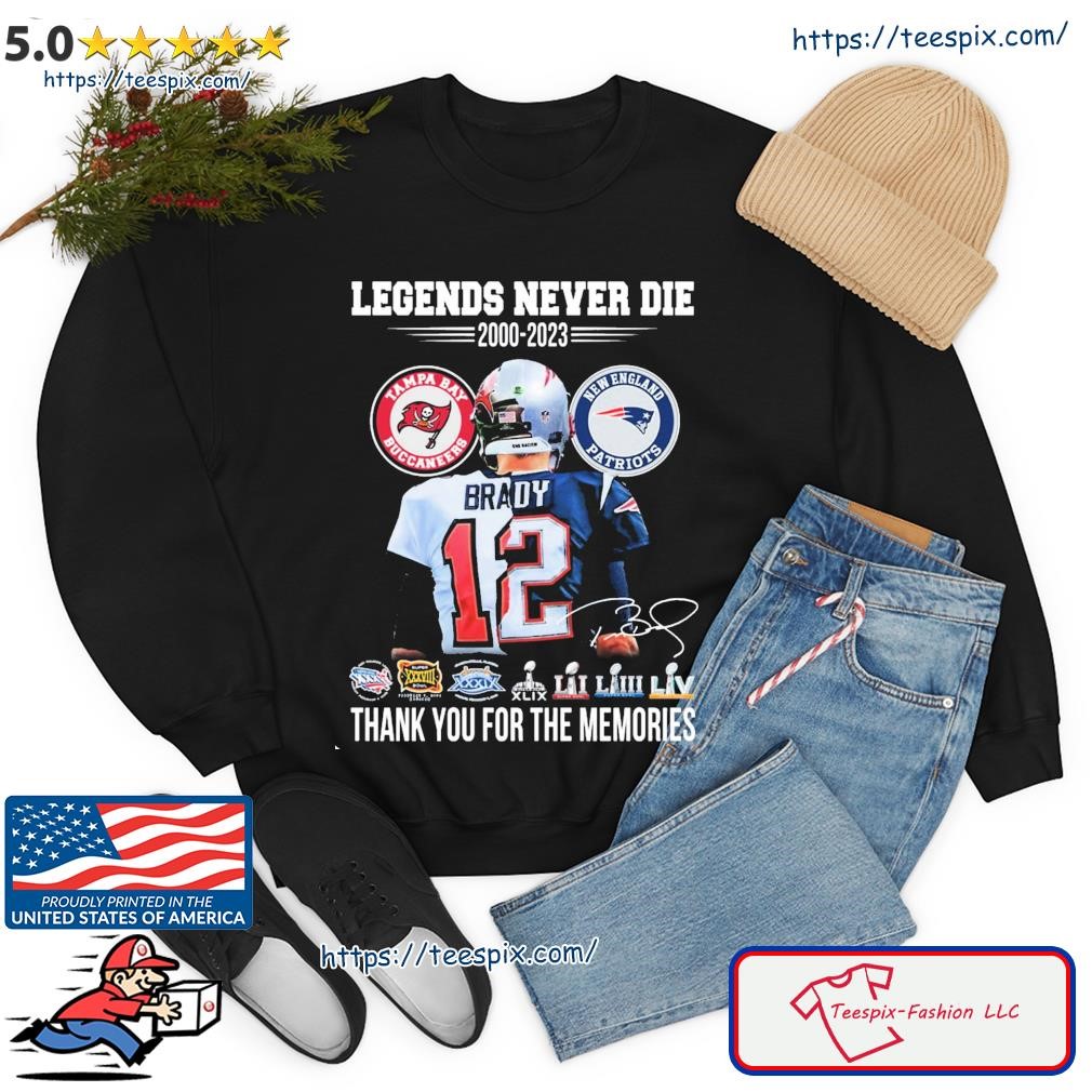 Tom Brady 2000-2023 thank you for the memories signature logo shirt,  hoodie, sweater, long sleeve and tank top