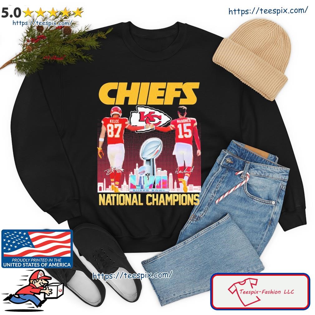 Patrick Mahomes And Travis Kelce Kansas City Chiefs National Champion  Signatures Shirt Longsleeve T-shirt