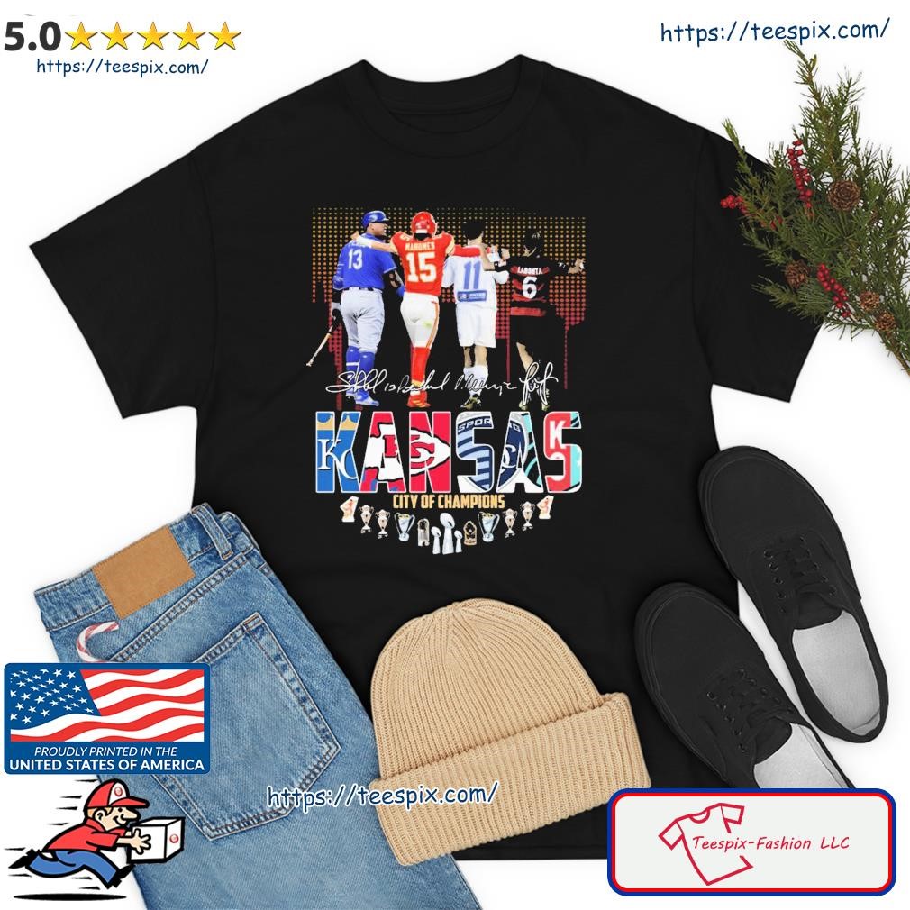 Official kansas city of champions Salvador Perez Patrick Mahomes Khiry  Shelton Lo'eau LaBonta signatures shirt, hoodie, sweater, long sleeve and  tank top