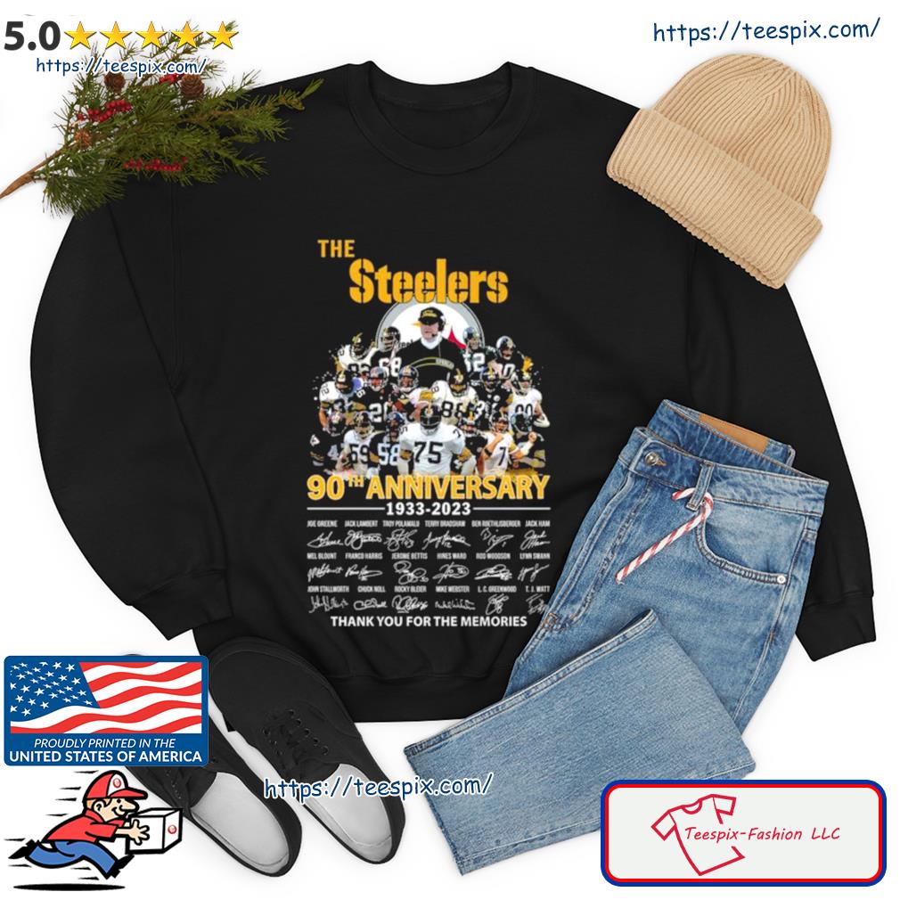 90th anniversary Pittsburgh Steelers 1933 2023 thank you for the memories  signatures shirt, hoodie, sweater, long sleeve and tank top