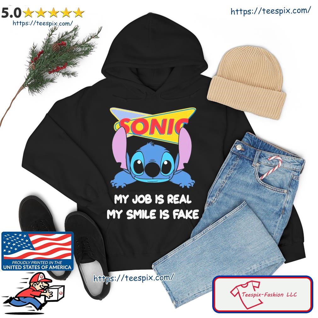 Baby Stitch And Sonic Drive-in My Job Is Real My Smile Is Fake Shirt hoodie.jpg