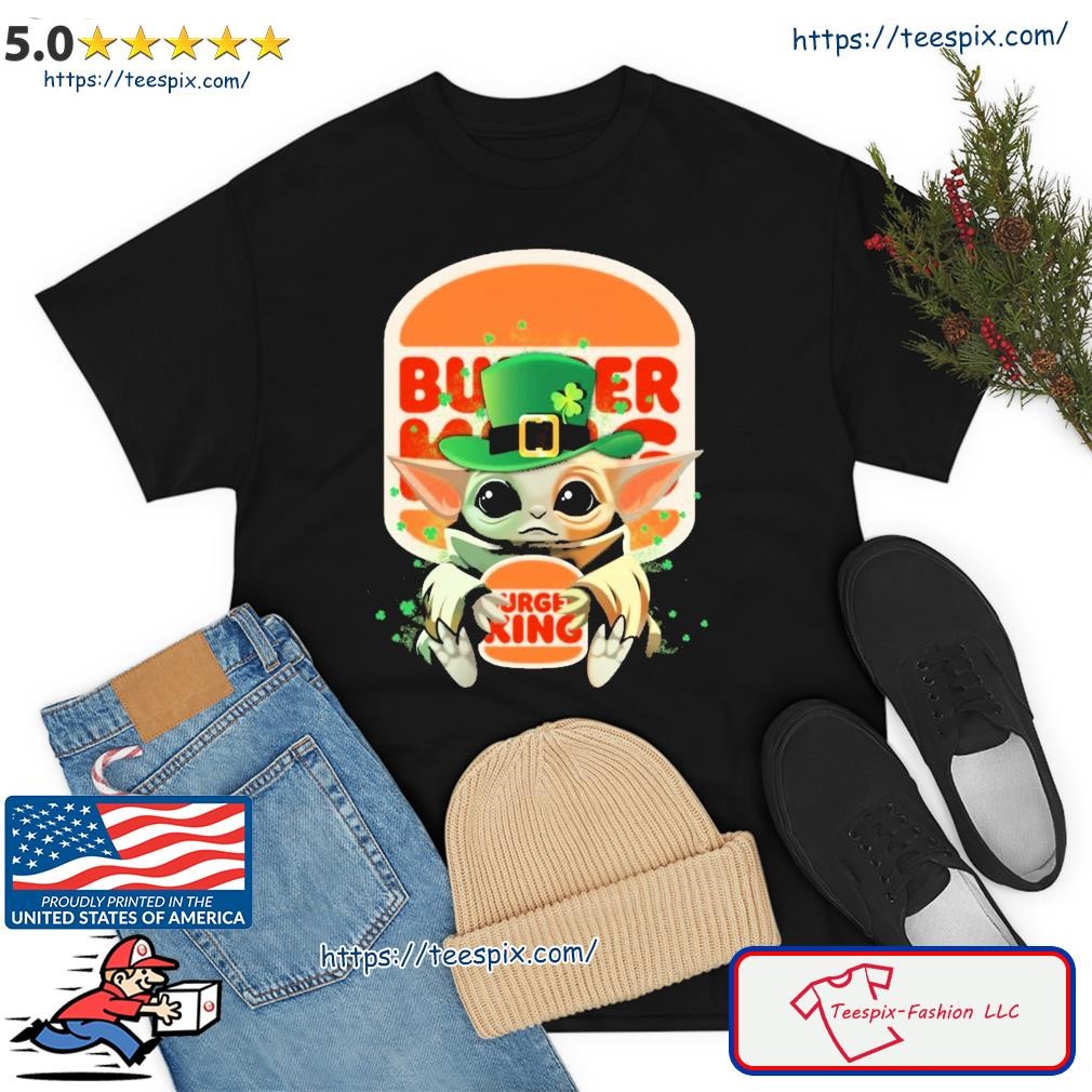 Baby Yoda Hug Burger King Logo St Patrick's Day Shirt
