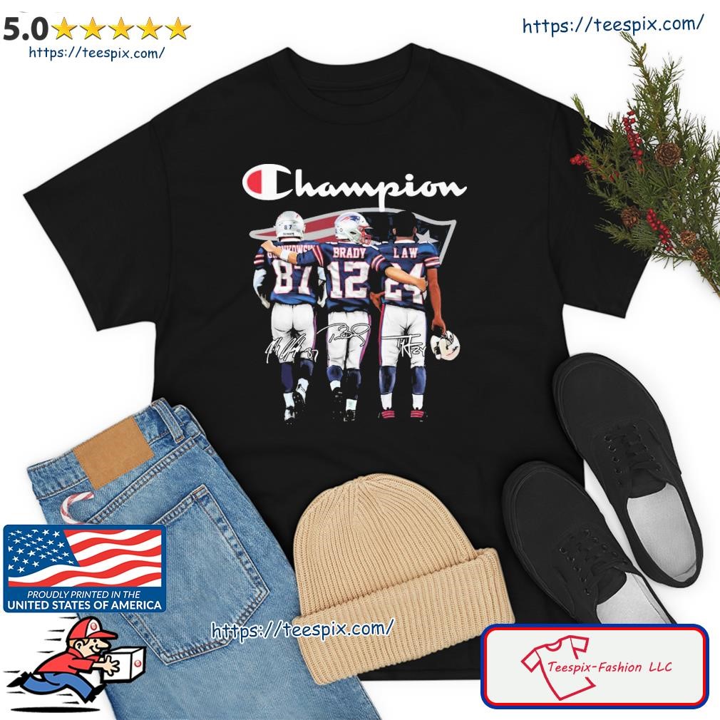 Champion Rob Gronkowski Tom Brady And Ty Law Patriots Signatures Shirt