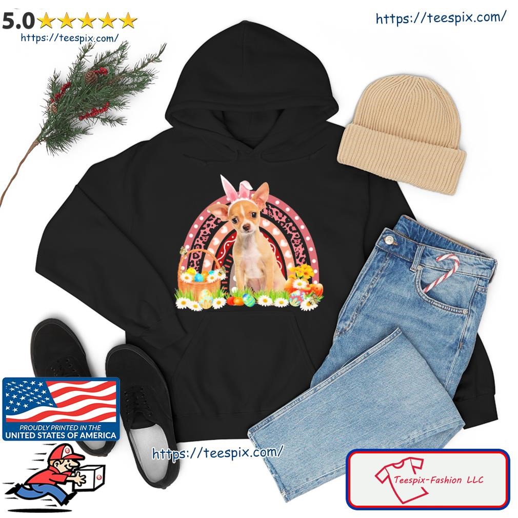 Easter Bunny Pink Dog Tan Chihuahua Rainbow Shirt hoodie.jpg