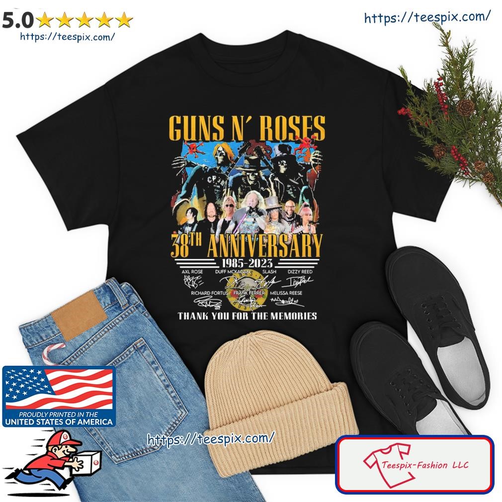 Guns N' Roses 8th Anniversary 1985 2023 Thank You For The Memories Signatures Shirt