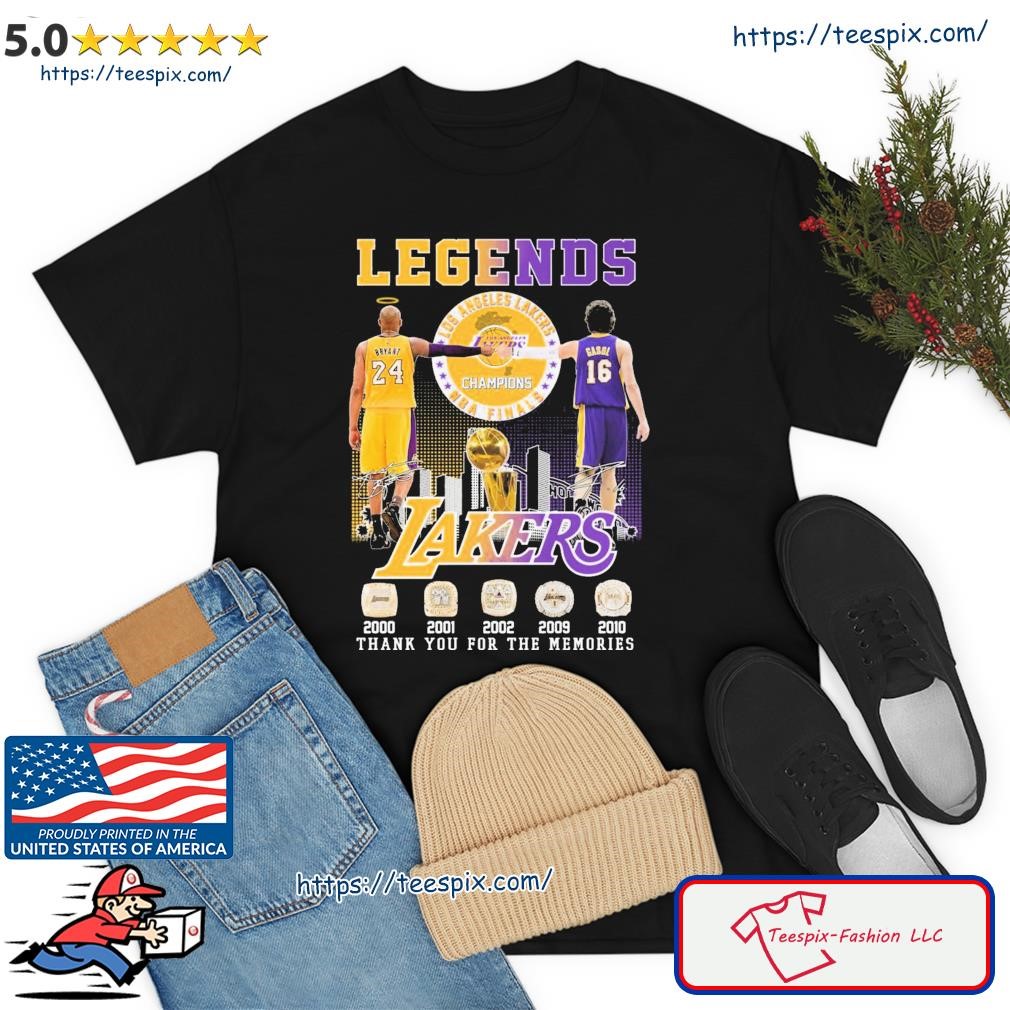 Legends Kobe Bryant And Pau Gasol Los Angeles Lakers Thank You For The Memories Signatures Shirt
