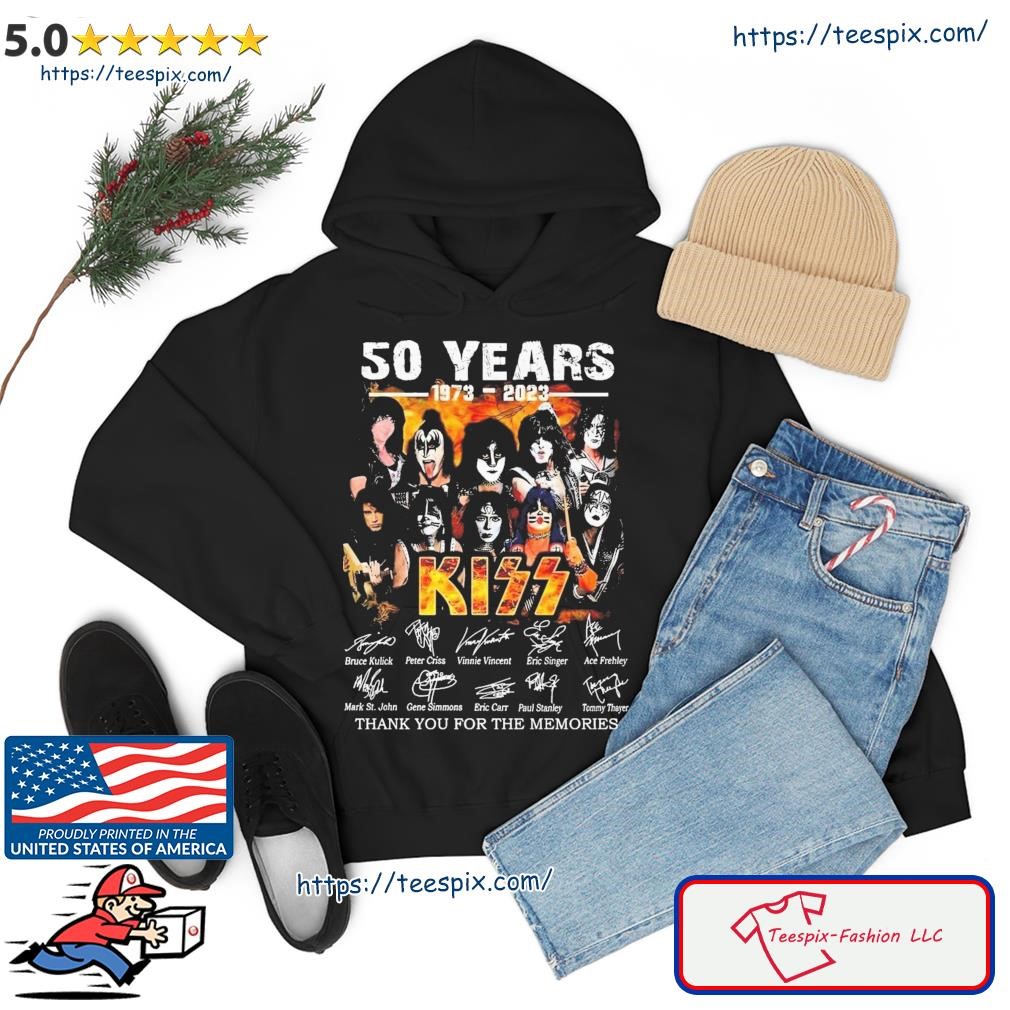 Official Kiss Band 50 Years 1973-2023 Thank You For The Memories Signatures Shirt hoodie.jpg