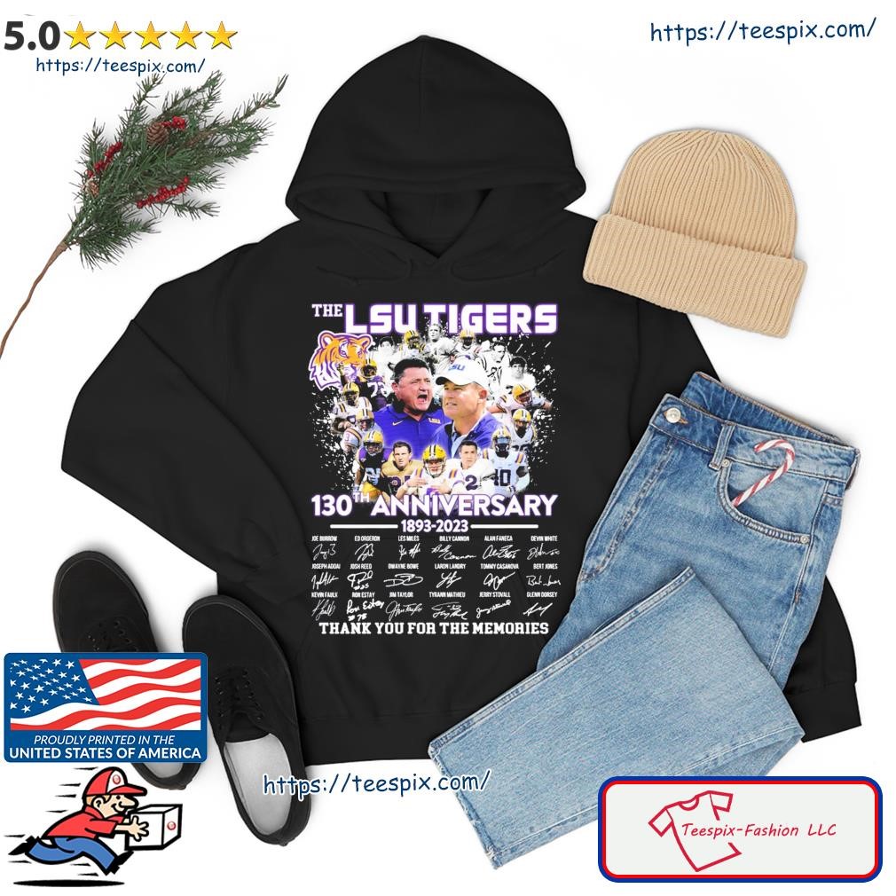 The LSU Tigers 130th Anniversary 1893 2023 Signature Thank You For The Memories Shirt hoodie.jpg