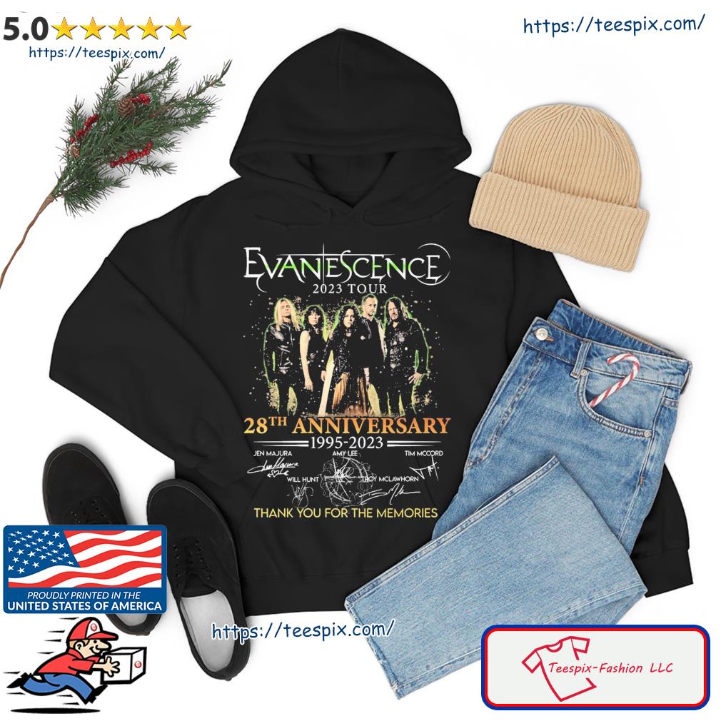 Evanescence 28th Anniversary 1995-2023 Jen Majura Amy Lee Tim Mccord Signature Thank You For The Memories Shirt hoodie