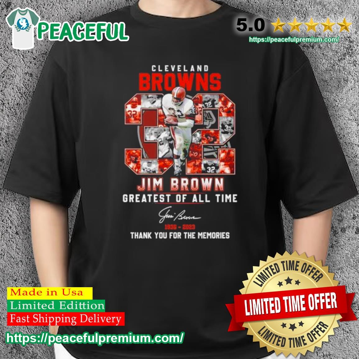Cleveland Browns 32 Jim Brown Greatest Of All Time 1936 - 2023 Thank You For The Memories Signature Shirt