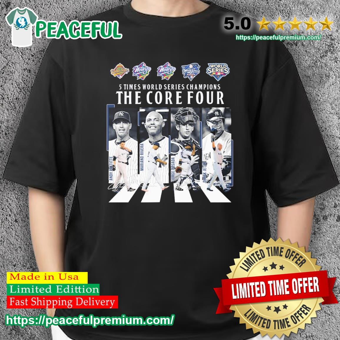New york yankees 5 time world series champions the core four signatures  shirt, hoodie, sweater, long sleeve and tank top
